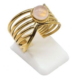 Anillo Acero Inox. 6 líneas CUARZO ROSA